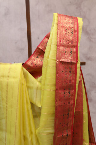 Yellow Chanderi Tissue Silk Saree-SRYTSS73