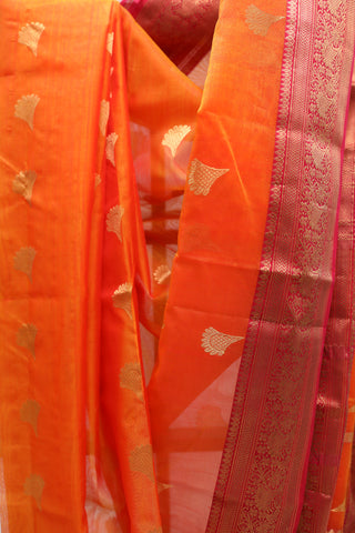 Orange Chanderi Tissue Silk Saree-SROTSS74