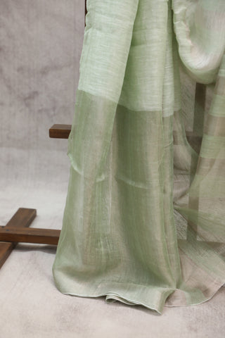 Pastel Green Plain Linen Saree With White Tassels-SRPGPLS149