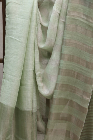 Pastel Green Plain Linen Saree With White Tassels-SRPGPLS149