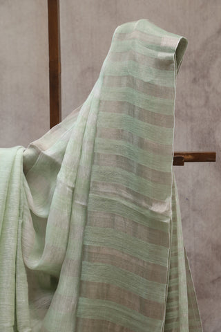 Pastel Green Plain Linen Saree With White Tassels-SRPGPLS149