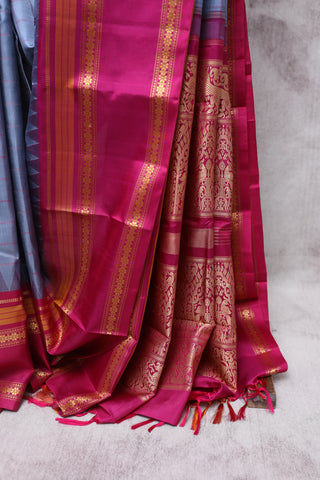 Blueish Grey Kanjeevaram Silk Saree-SRSBGSS309