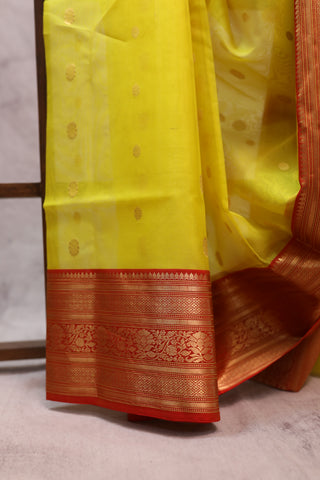 Yellow Chanderi Tissue Silk Saree-SRLCTSS70