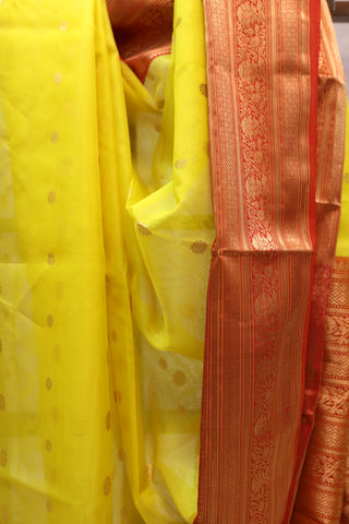 Yellow Chanderi Tissue Silk Saree-SRLCTSS70