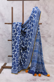 Indigo HBP Cotton Saree With Beads - SRICS169