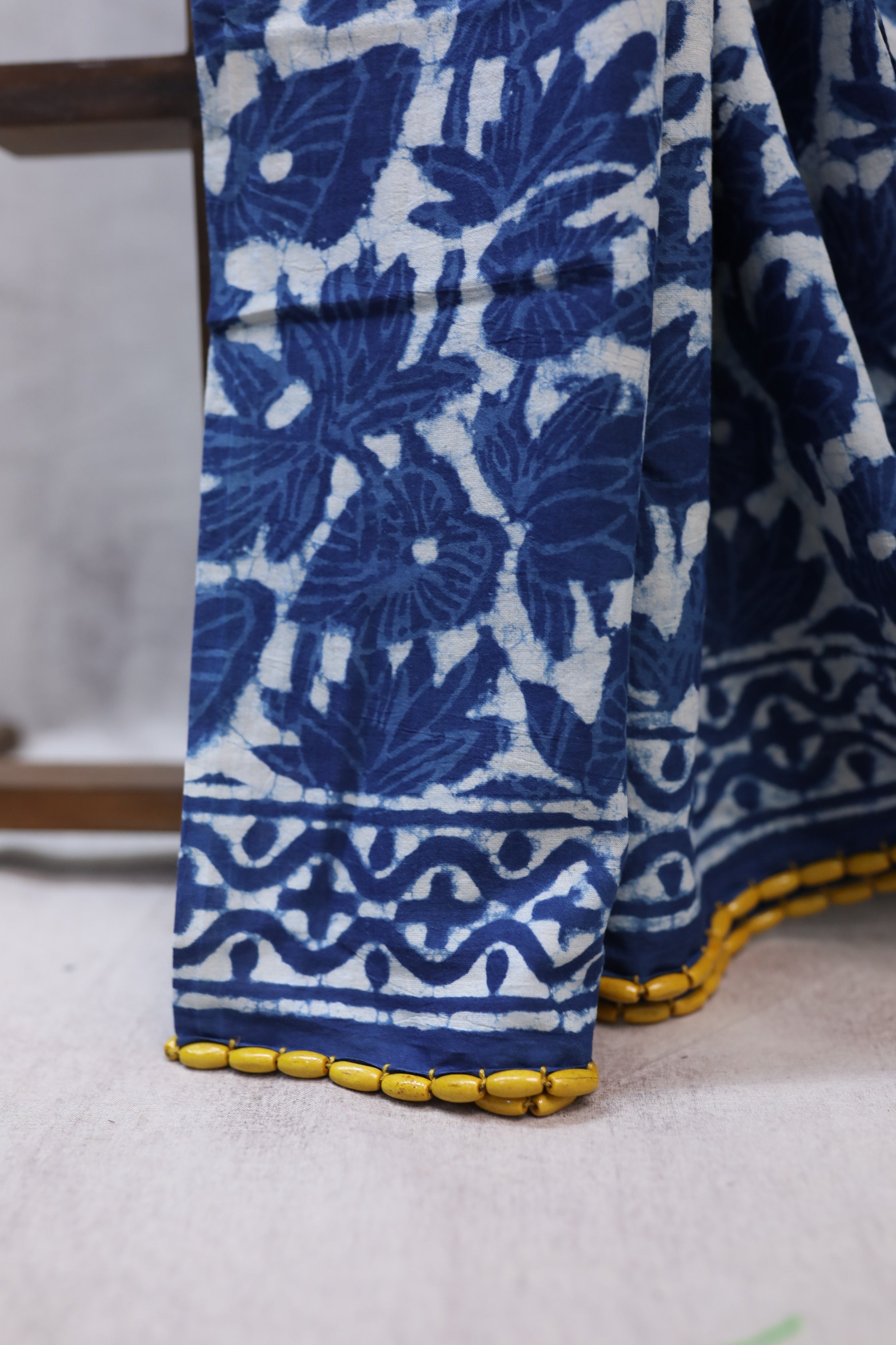 Indigo HBP Cotton Saree With Beads - SRICS169