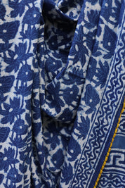 Indigo HBP Cotton Saree With Beads - SRICS169