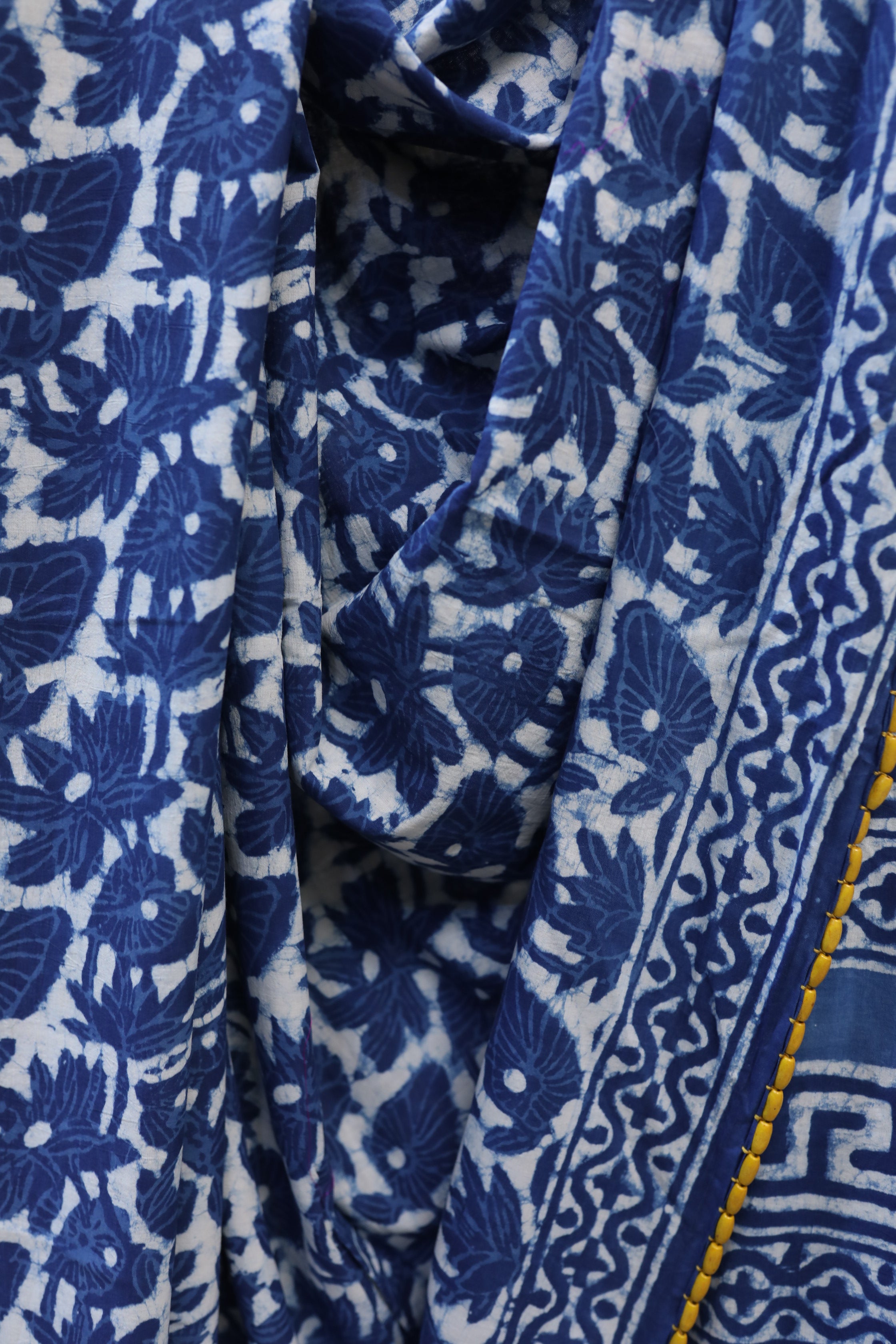 Indigo HBP Cotton Saree With Beads - SRICS169