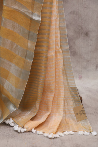 Orange Plain Linen Saree With  Tassels-SROPLS153