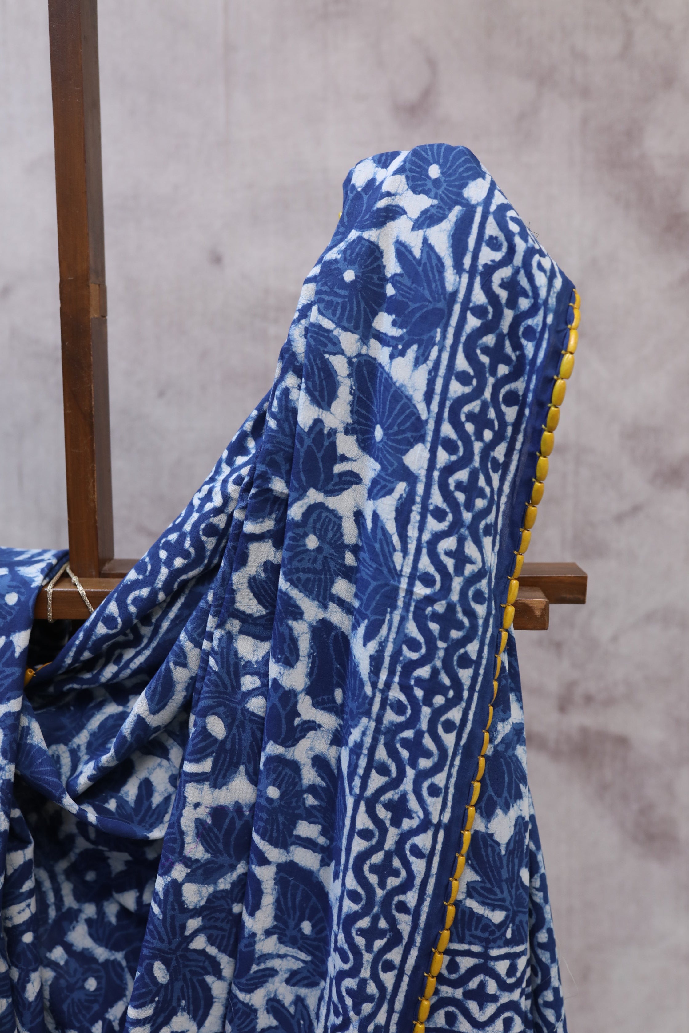 Indigo HBP Cotton Saree With Beads - SRICS169