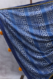 Indigo HBP Cotton Saree With Beads - SRICS169