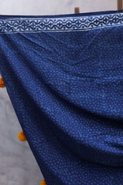 Indigo HBP Cotton Saree With Beads - SRICS169