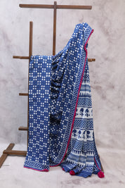 Indigo HBP Cotton Saree With Beads-SRICS168