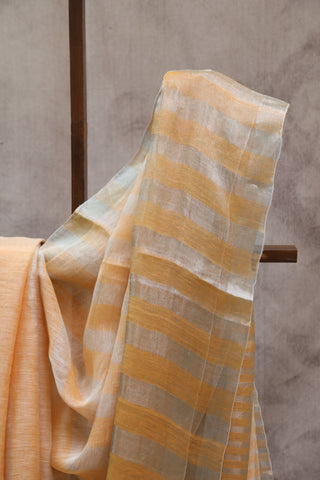 Orange Plain Linen Saree With  Tassels-SROPLS153