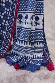 Indigo HBP Cotton Saree With Beads-SRICS168