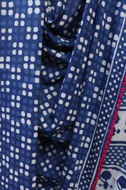 Indigo HBP Cotton Saree With Beads-SRICS168