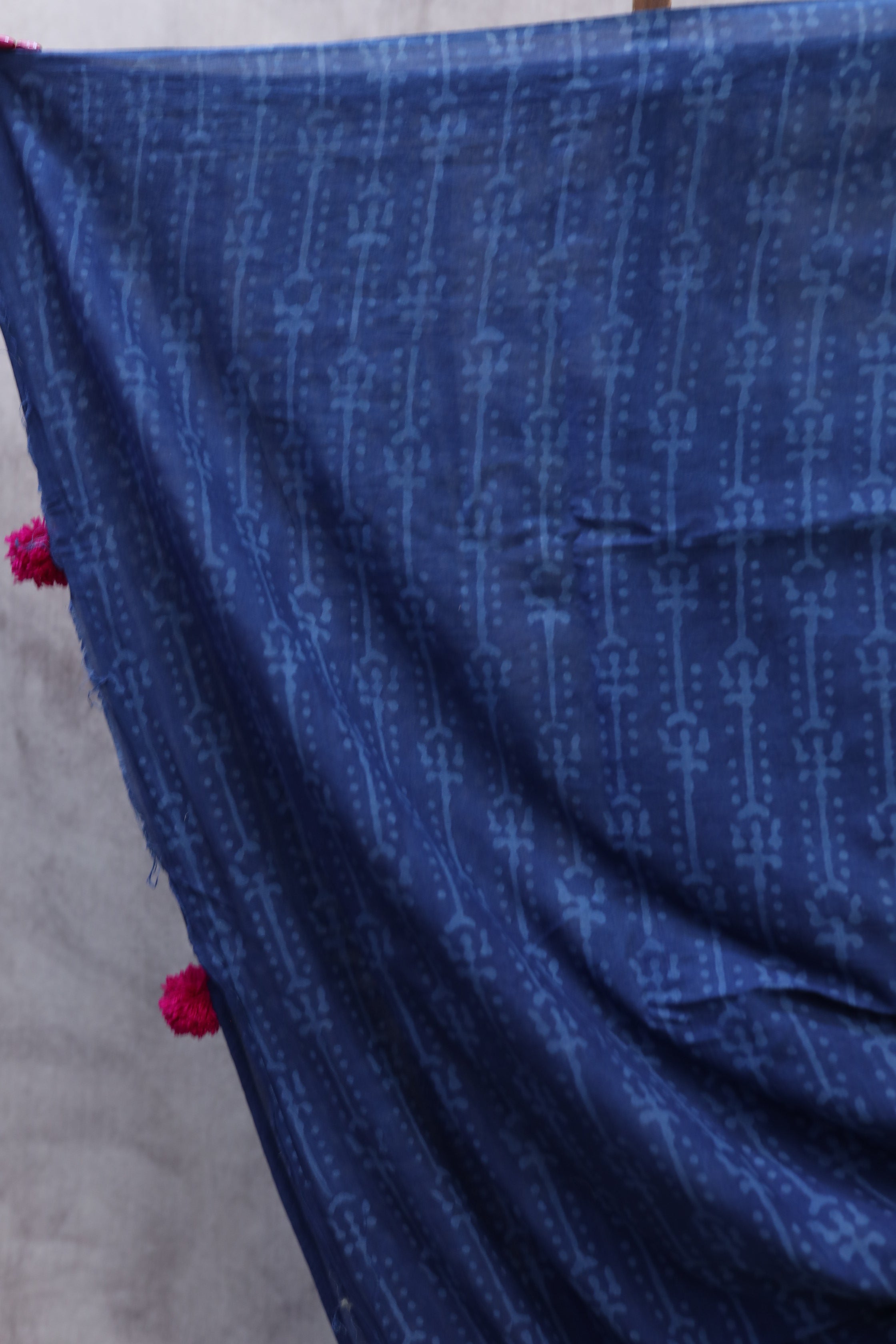 Indigo HBP Cotton Saree With Beads-SRICS168