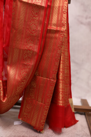 Red Chanderi Tissue Silk Saree-SRRCTSS65