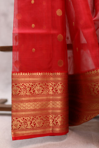 Red Chanderi Tissue Silk Saree-SRRCTSS65