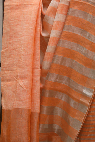 Orange Plain Linen Saree With White Tassels-SROPLS156