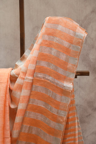 Orange Plain Linen Saree With White Tassels-SROPLS156