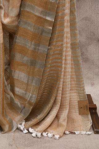 Orange Plain Linen Saree With White Tassels-SROPLS161