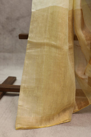 Yellow Plain Linen Saree With White Tassels-SRYPLS162