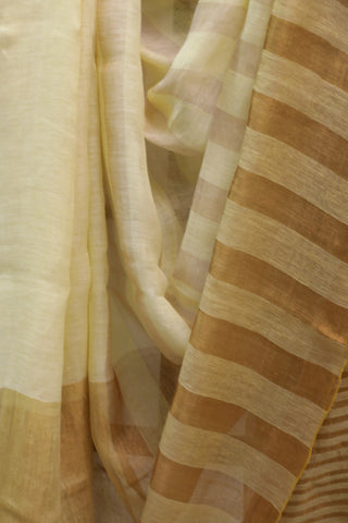 Yellow Plain Linen Saree With White Tassels-SRYPLS162