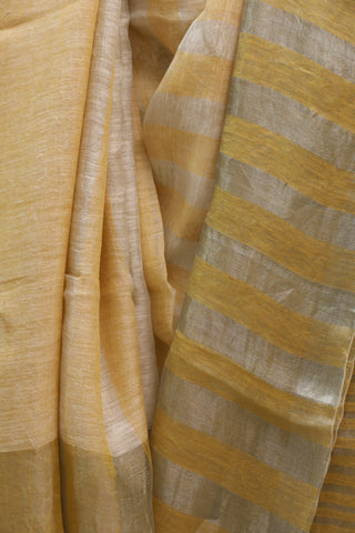 Yellow Plain Linen Saree With White Tassels-SRYPLS160