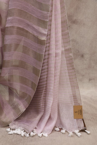 Pastel Purple Plain Linen Saree With White Tassels-SRPPPLS159