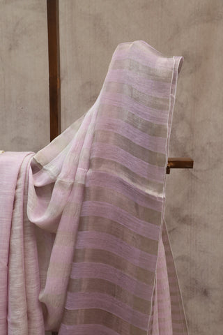 Pastel Purple Plain Linen Saree With White Tassels-SRPPPLS159