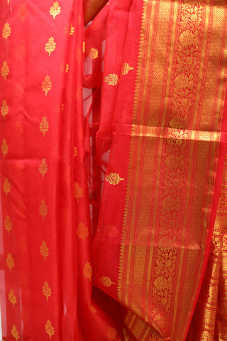 Red Chanderi Tissue Silk Saree-SRRCTSS59