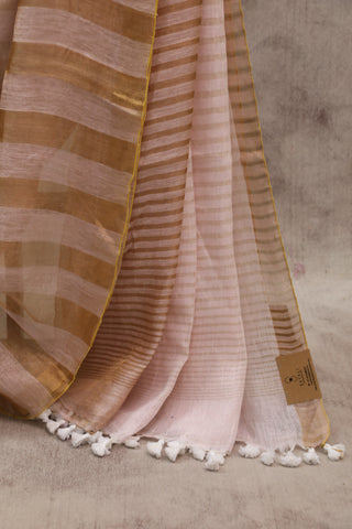 Pastel Pink Plain Linen Saree With White Tassels-SRPPPLS158