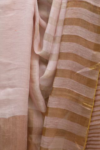 Pastel Pink Plain Linen Saree With White Tassels-SRPPPLS158