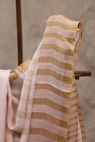 Pastel Pink Plain Linen Saree With White Tassels-SRPPPLS158