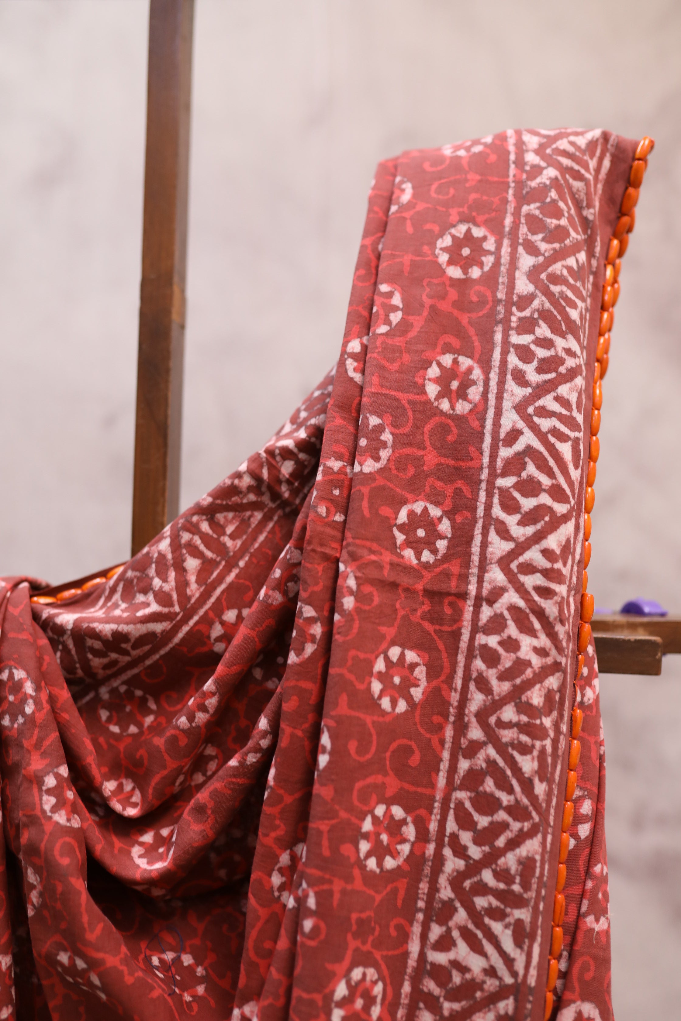 Maroon HBP Cotton Saree With Beads - SRMCS203