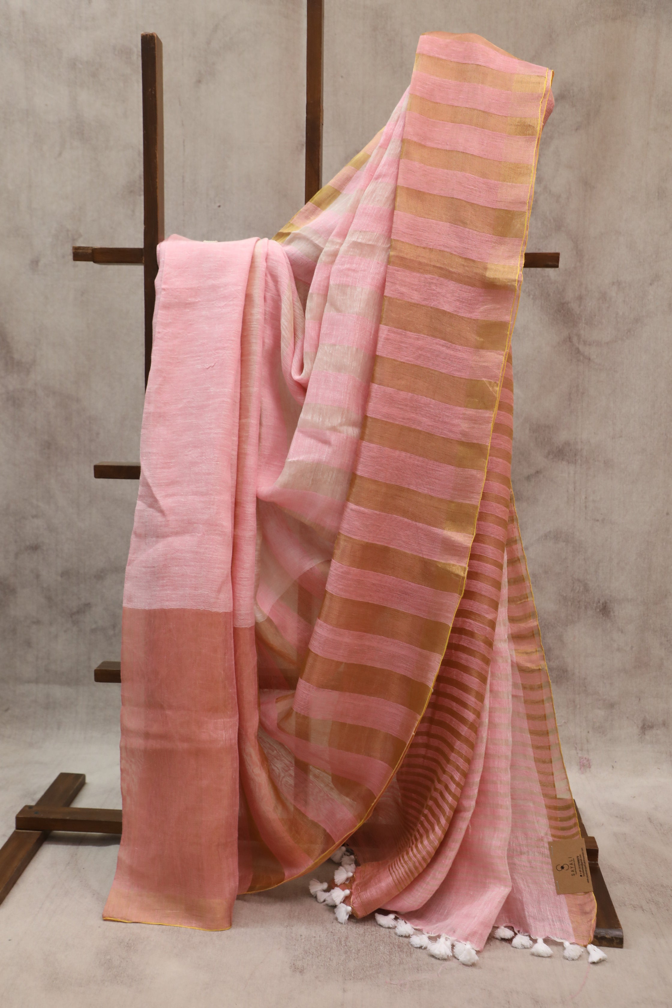 Pink Plain Linen Saree With Tassels-SRPPLS165