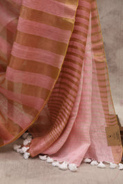 Pink Plain Linen Saree With Tassels-SRPPLS165