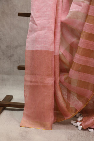 Pink Plain Linen Saree With White Tassels-SRPPLS165