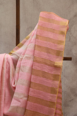 Pink Plain Linen Saree With White Tassels-SRPPLS165