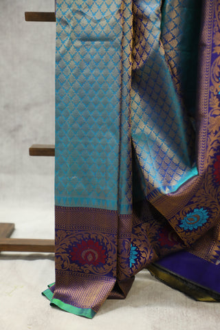 Two Tone Blue Gadwal Silk Saree - SRTTBGSS360