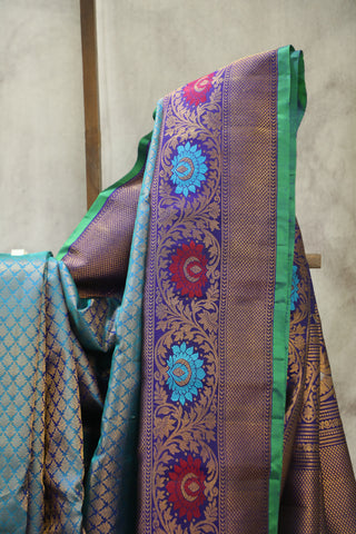 Two Tone Blue Gadwal Silk Saree - SRTTBGSS360