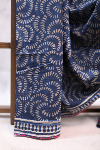 Indigo HBP Cotton Saree With Beads - SRICS196