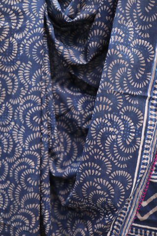 Indigo HBP Cotton Saree With Beads - SRICS196