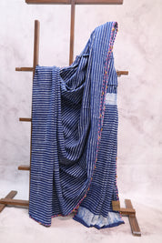 Indigo HBP Cotton Saree With Beads-SRICS195