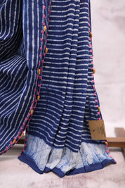 Indigo HBP Cotton Saree With Beads-SRICS195