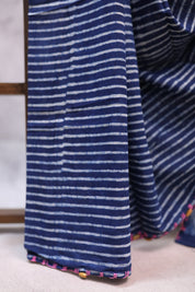 Indigo HBP Cotton Saree With Beads-SRICS195