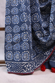 Indigo HBP Cotton Saree With Beads - SRICS194