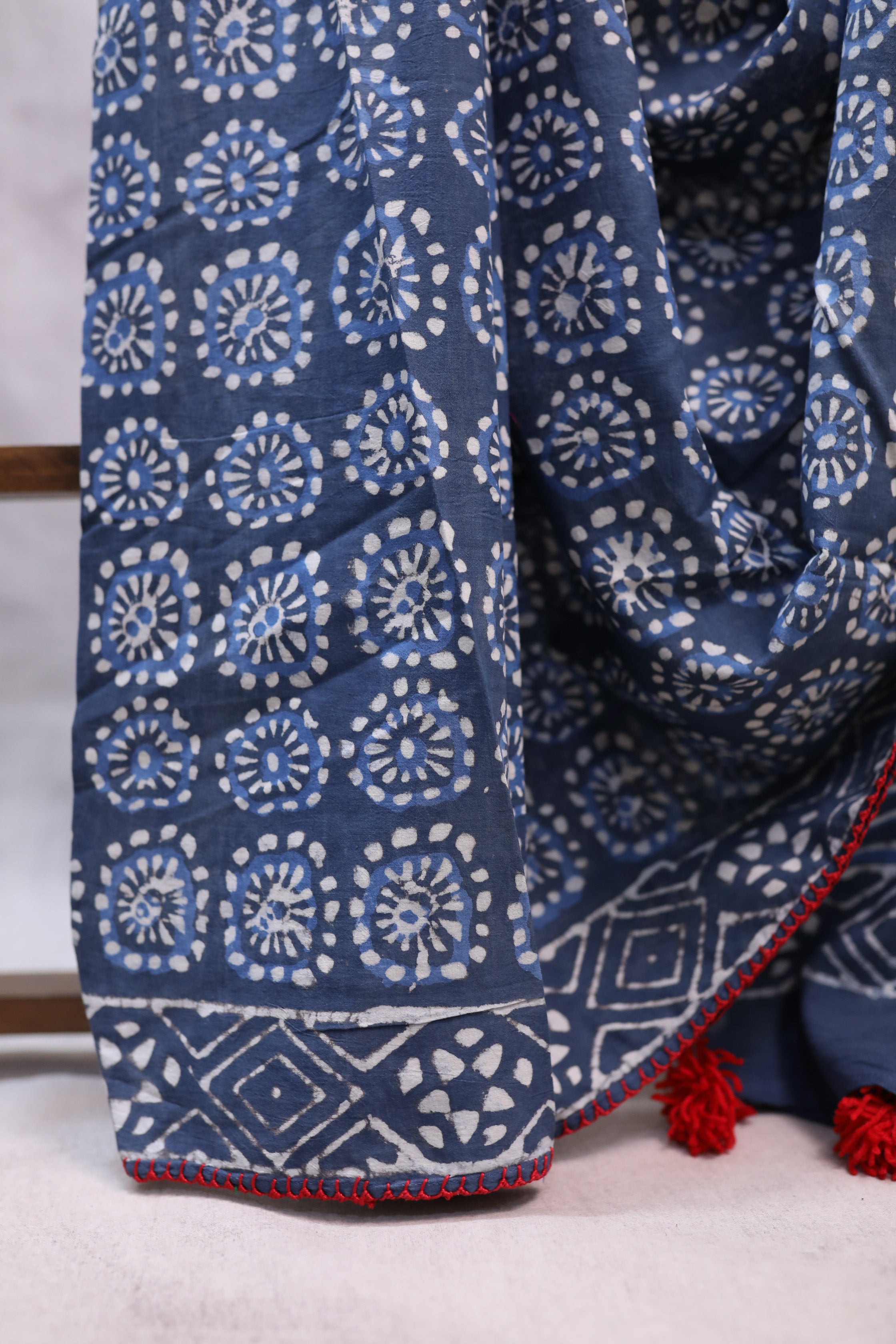 Indigo HBP Cotton Saree With Beads - SRICS194