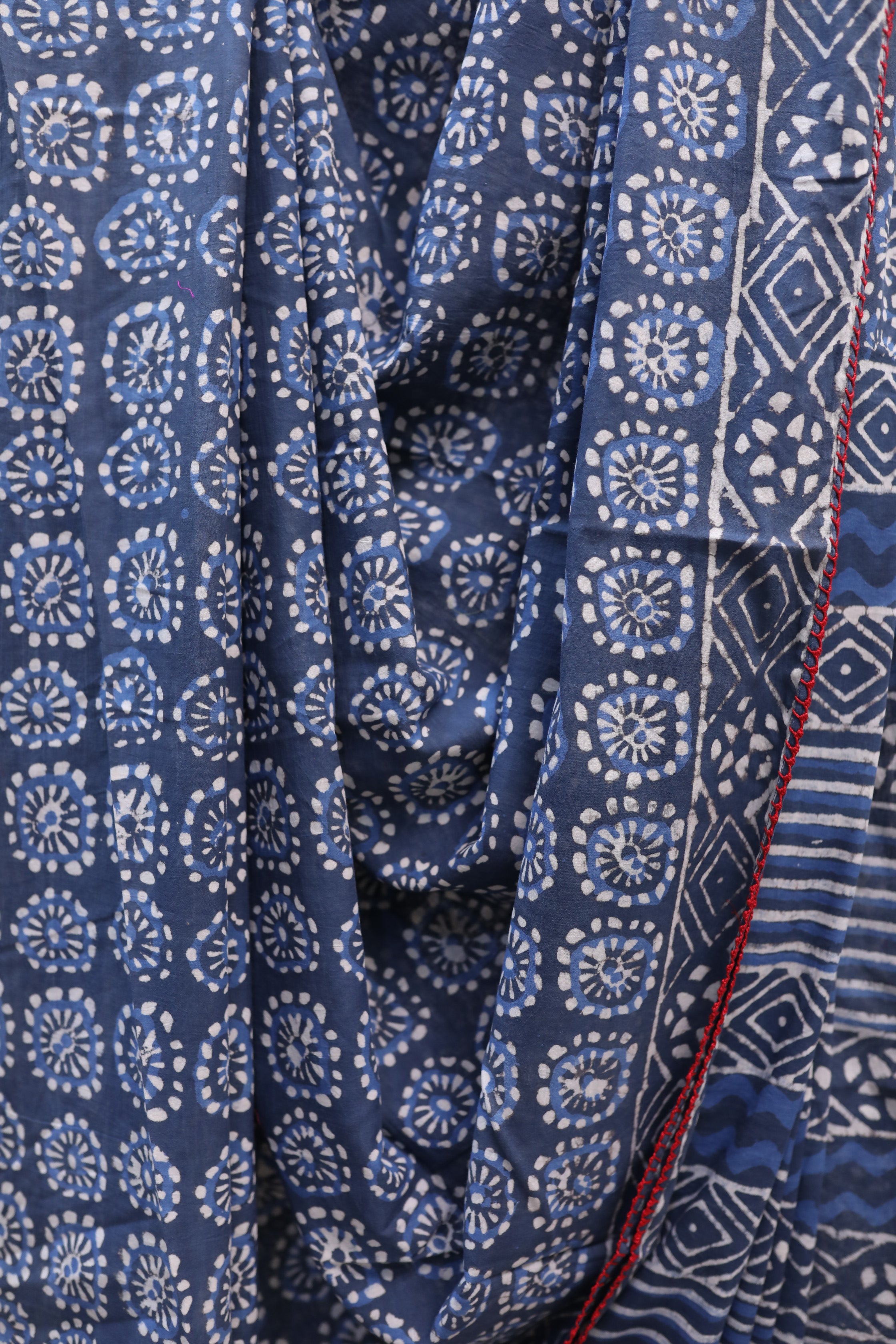 Indigo HBP Cotton Saree With Beads - SRICS194